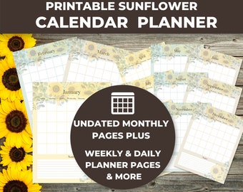 Sunflower Planner, Floral Planner Bundle, Printable Undated Planner, Floral Weekly Planner, Planner Insert Pages