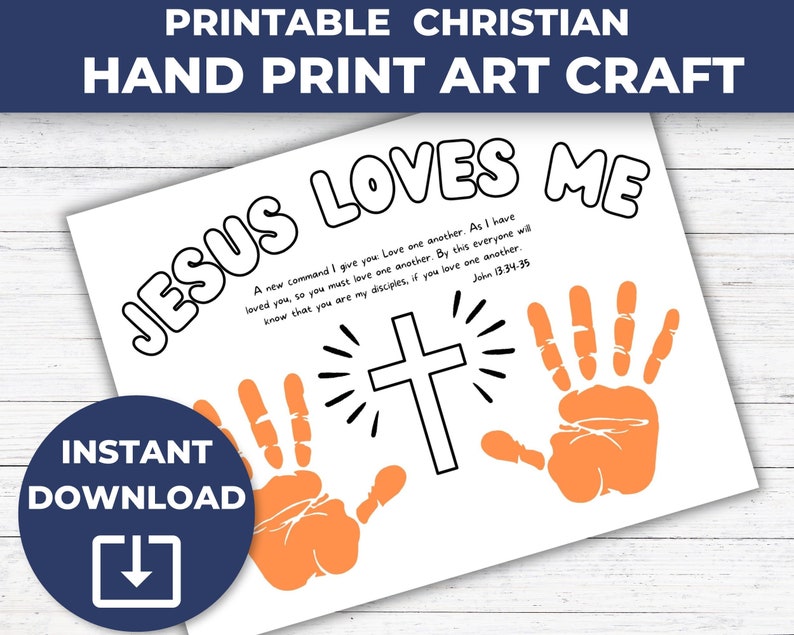 Jesus Loves Me Art, Handprint Keepsake Art, Christian Homeschool Printable, Christian Art Printable, Sunday School Crafts, VBS Crafts image 5
