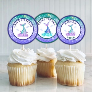 Mermaid Cupcake Toppers, Mermaid Tail Decor, Under The Sea Party Decor, Girl Birthday Cupcake Toppers, Pool Party Birthday Decorations