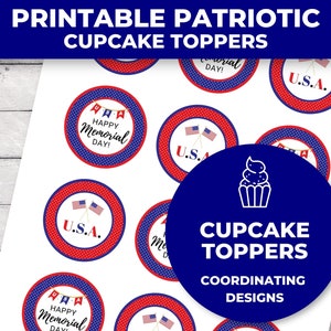 Printable Memorial Day Cupcake Toppers, Memorial Day Decoration, Food ...