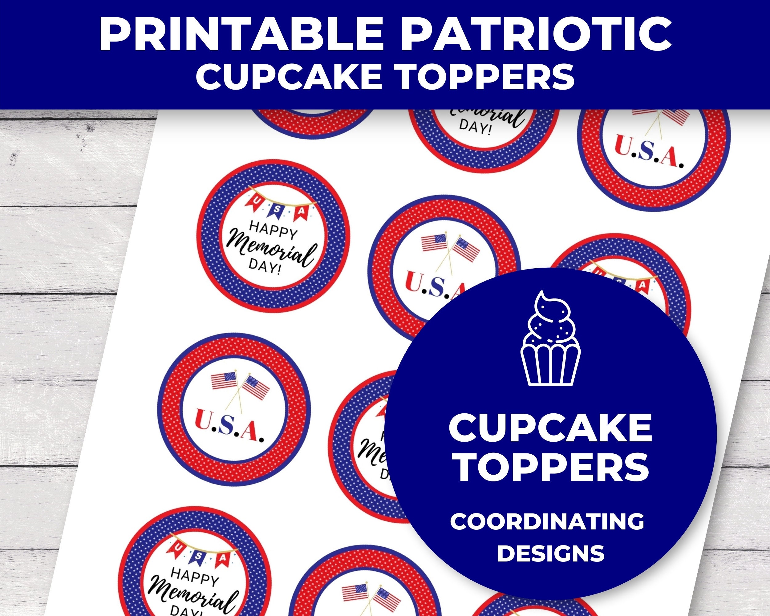 Printable Memorial Day Cupcake Toppers, Memorial Day Decoration, Food ...