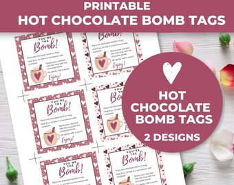 Printable Hot Chocolate Bomb Tags, Hot Cocoa Bomb Tags, Blush Pink Hearts