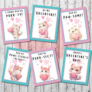 Kitten Valentine Cards, Classroom Valentine Cards, Valentine Card Kit, Cat Valentine Cards, Preschool Valentines