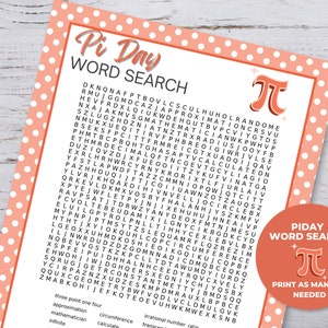 Pi Day Word Search Printable, Pi Day Activities for Kids Printable, Pi Day Party, Kids Worksheets, Pi Day Games for Kids, Classroom Activity image 1