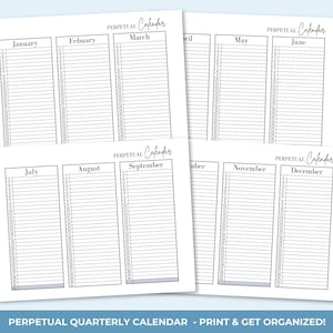 Printable Perpetual Calendar, Undated Calendar Printable, Year At A Glance Printable, Any Year Calendar, Yearly Overview Planner Insert