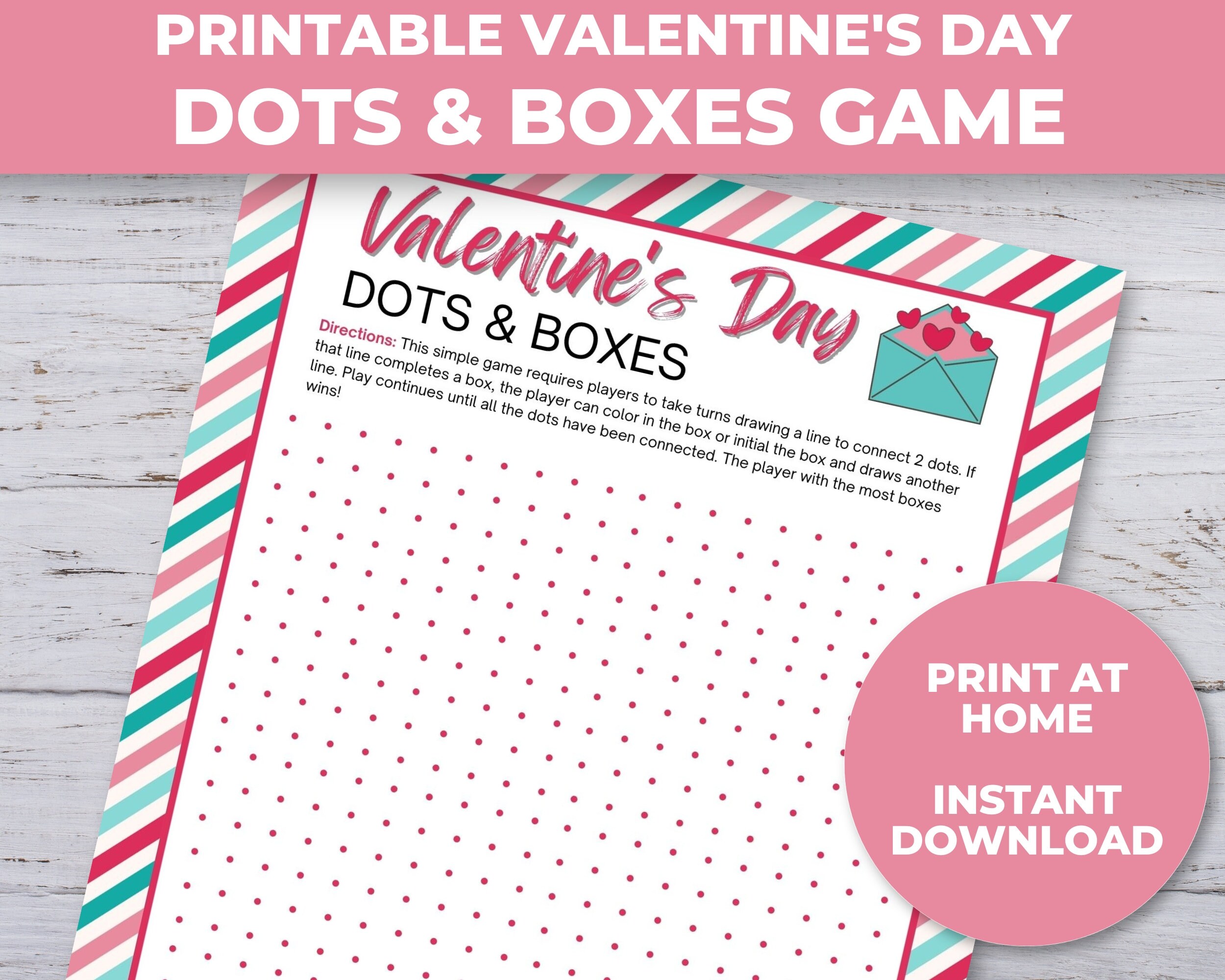 Valentine Dots and Boxes, Printable Valentines Day Game for Kids ...