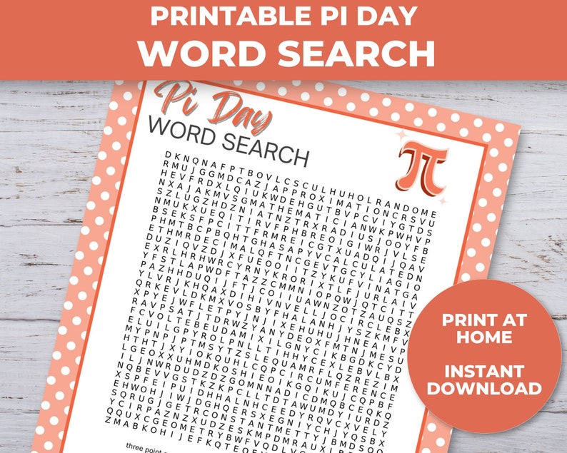 Pi Day Word Search Printable, Pi Day Activities for Kids Printable, Pi Day Party, Kids Worksheets, Pi Day Games for Kids, Classroom Activity image 2