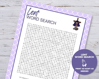 Lent Word Search Game, Printable Christian Game for Kids, Sunday School Classroom Activity, Party Game, Bible Game Activity