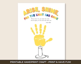 Arise Shine Art, Handprint Keepsake Art, Isaiah 60 Christian Homeschool Printable, Christian Art Printable, Sunday School Crafts, VBS Crafts