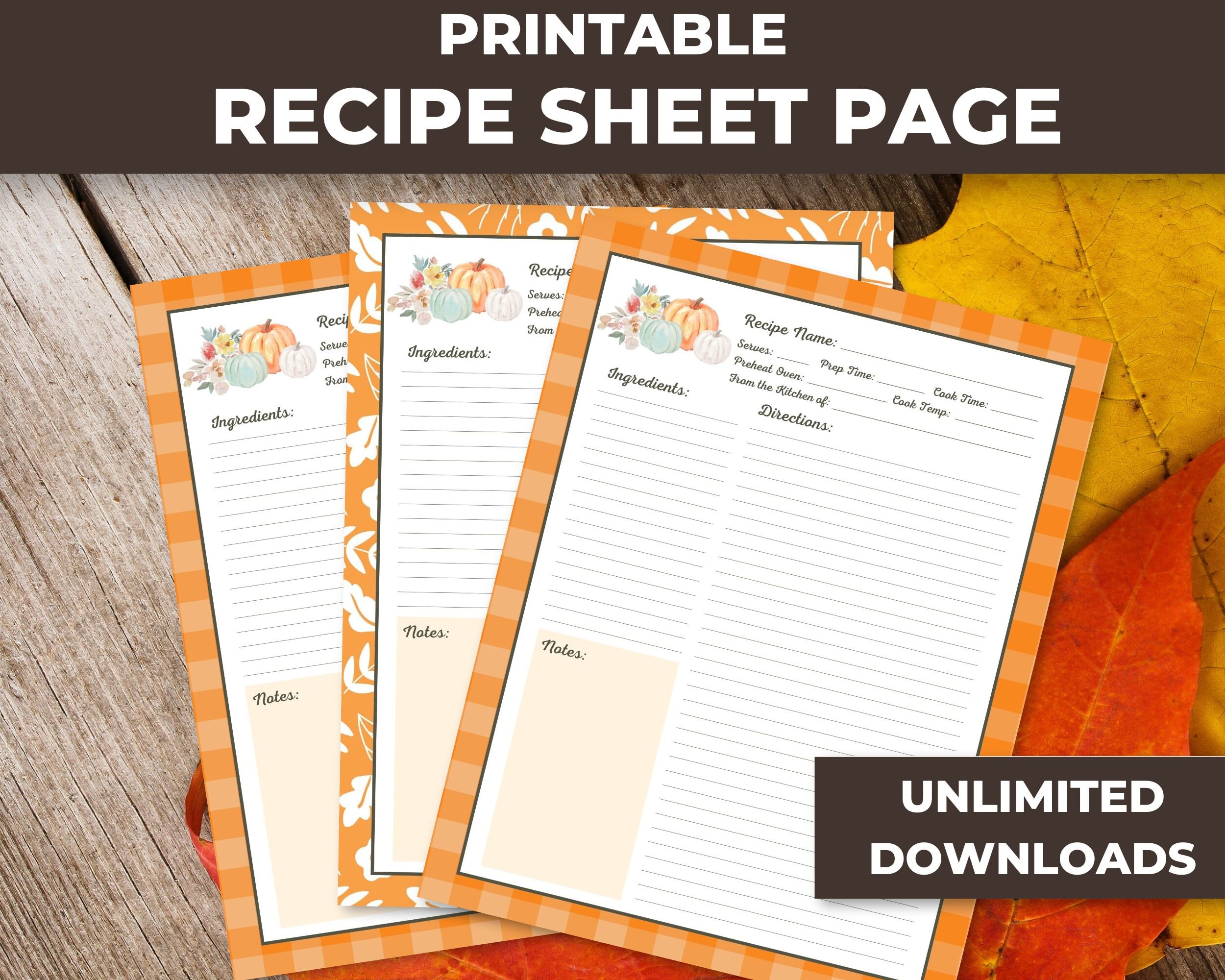 Printable Recipe Sheets Orange - Etsy
