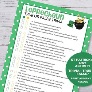 St Patricks Day Trivia Game, St Patricks Day Games, St Patricks Day Trivia Party Game, Adult Trivia Game, St. Patrick&#39;s Day Activity