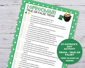 Juego de trivia del Día de San Patricio, Juegos del Día de San Patricio, Juego de fiesta de trivia del Día de San Patricio, Juego de trivia para adultos, Actividad del Día de San Patricio