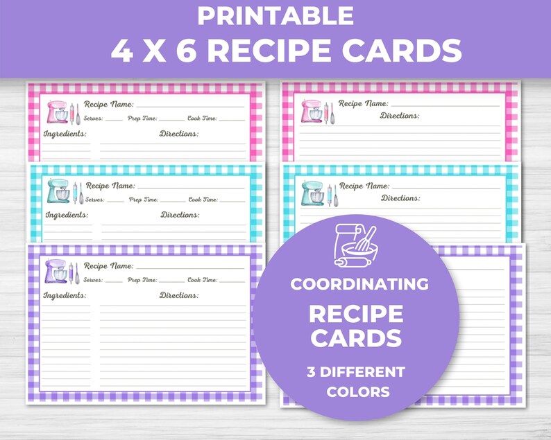 Printable Recipe Cards 4x6, Recipe Card Template, Gift for Cooking