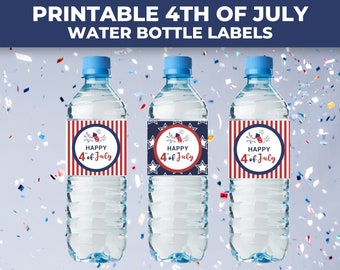 Etiquetas imprimibles para botellas de agua del 4 de julio, ¡Feliz 4 de julio!, Etiquetas para fiestas de bricolaje, Descarga instantánea