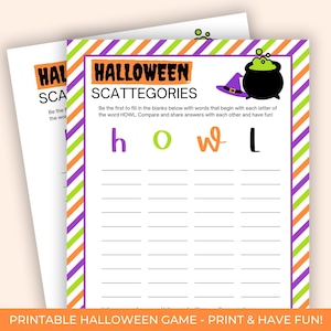 Printable Halloween Scattegories Game, Halloween Activities for Kids and Adults, Kid Party Games, Classroom Activity, Halloween Party Game
