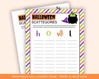 Juego de Scattegories de Halloween imprimible, actividades de Halloween para niños y adultos, juegos de fiesta para niños, actividad en el aula, juego de fiesta de Halloween