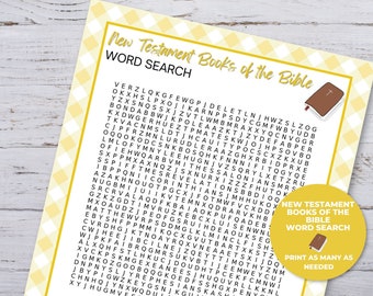 New Testament Books of the Bible Word Search Game, Bible Activities for Kids, Sunday School Activities, Homeschool Christian Curriculum