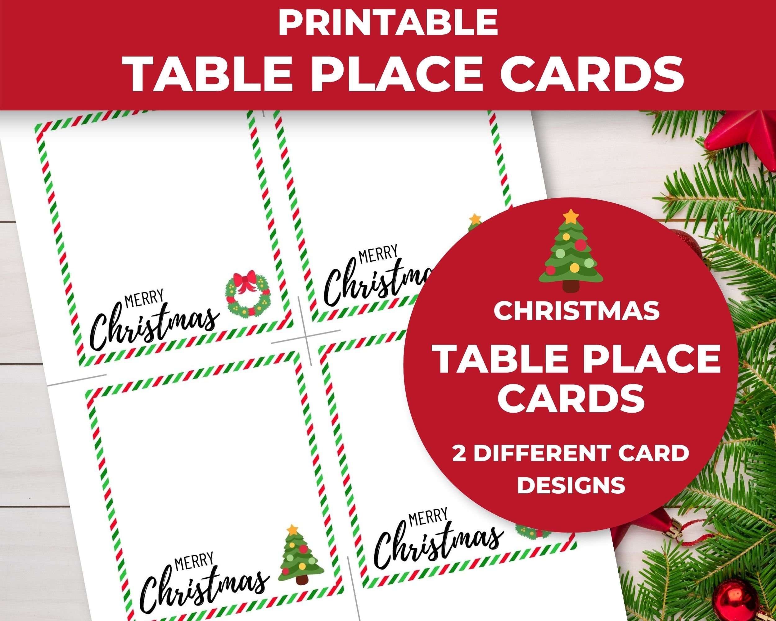 printable christmas place cards, striped - etsy