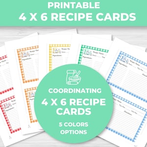 Printable Recipe Cards 4x6, Recipe Card Template, Gift for Cooking Lover, Gingham Pattern Rainbow Colors