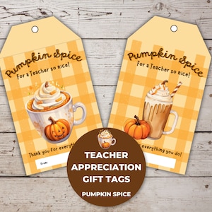 Pumpkin Spice Teacher Appreciation Gift Tag, Teacher Thank You Tag, Back to School Teacher Gift Tag