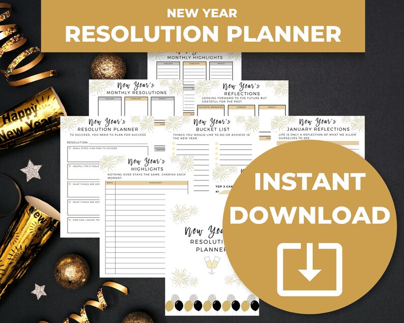 New Years Resolution Printable Planner, New Years Resolution and Goals ...