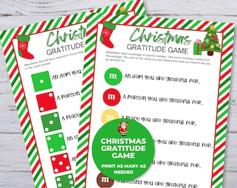 Christmas Gratitude Game, Christmas Party Game Printable, Candy Game dealing with Dice, Christmas Party Game, Holiday Games for Kids