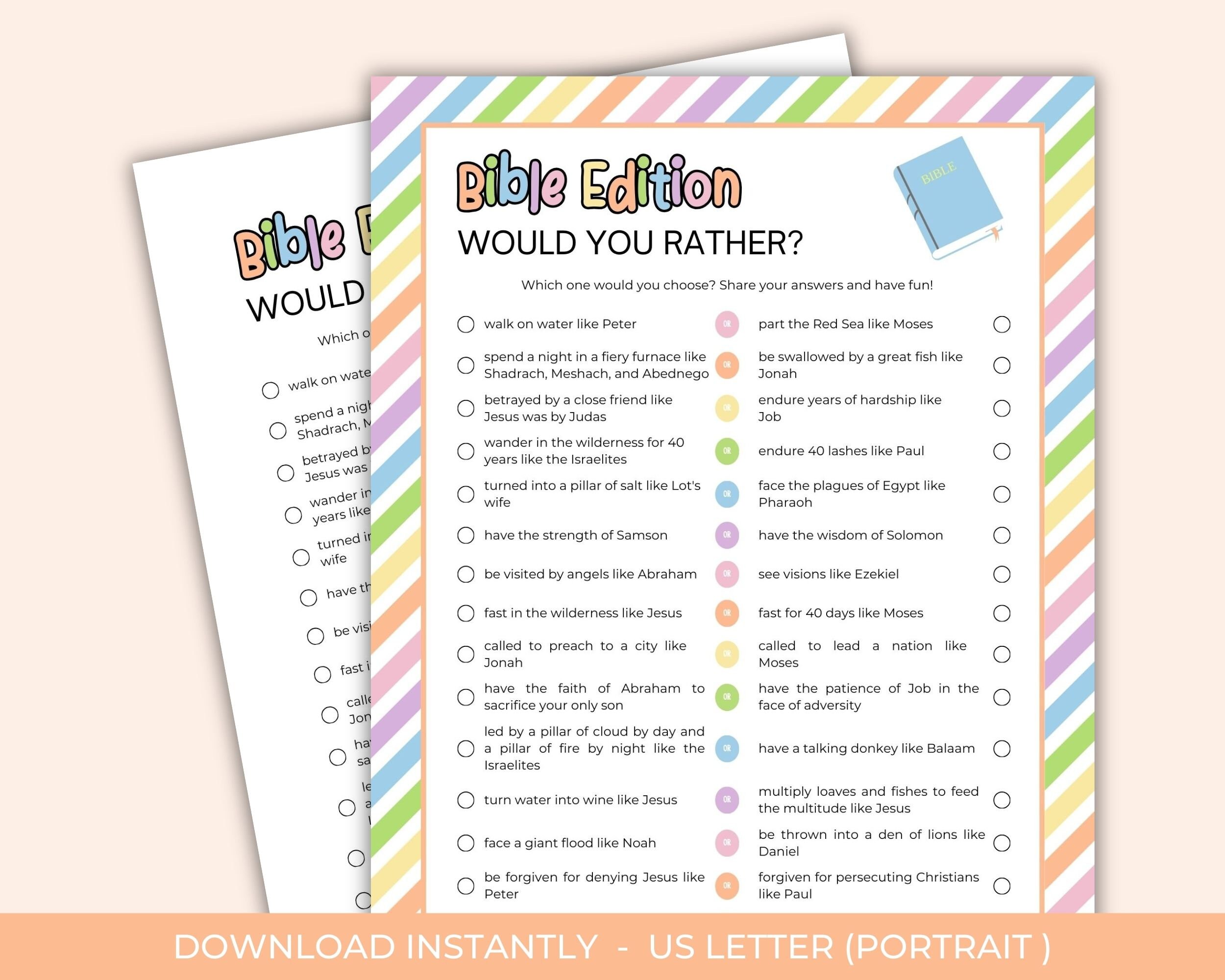 Would You Rather Bible Edition, Printable Bible Games, Church Activity ...