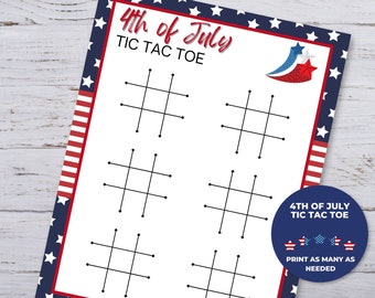 4th of July Tic Tac Toe, Printable 4th of July Party Games, 4th of July Party Printables, Independence Day Games For Kids, Patriotic Games