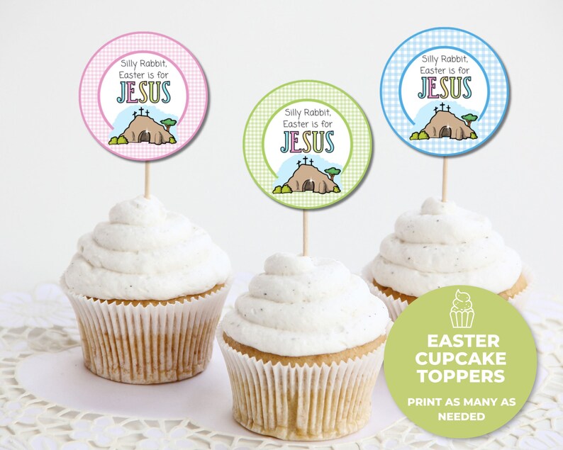 Easter is for Jesus Cupcake Toppers, Printable Easter Cupcake Toppers, Religious Easter Tags image 2