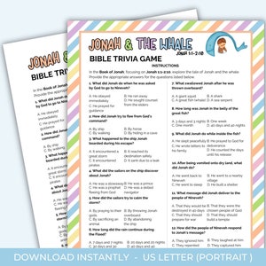 Jonah and the Whale Bible Trivia for Kids, Printable Trivia Game, Bible ...
