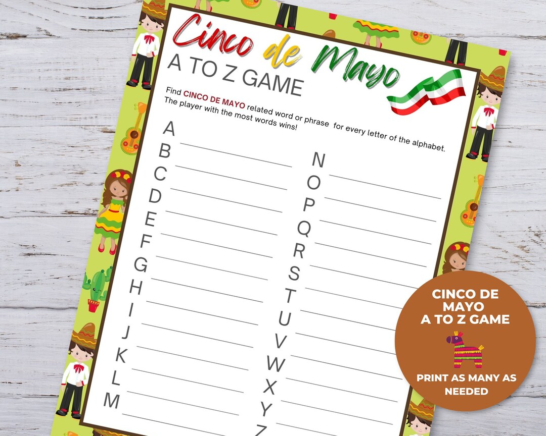 Cinco De Mayo A to Z Game Printable Cinco De Mayo Games for Etsy