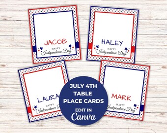 4th of July Place Cards, Editable Place Card Template, 4th of July Printable, Independence Day Printable,  Table Tent Card Template