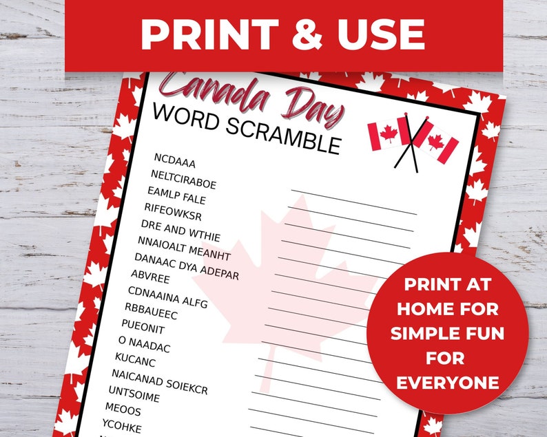Canada Day Word Scramble, Canada Day Games, July 1st Games, Kids Summer Games, Canada Day Printables, Happy Canada Day Printable Games image 7