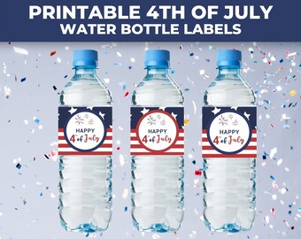 Etiquetas imprimibles para botellas de agua del 4 de julio, ¡Feliz 4 de julio!, Etiquetas para fiestas de bricolaje, Descarga instantánea