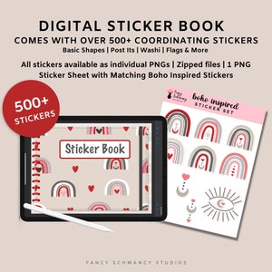 Boho Stickers PNG, Digital Planner Stickers, Cute Digital Stickers, Boho Sticker Pack, Precropped Digital Stickers, Goodnotes Sticker Bundle