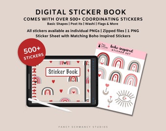 Boho Stickers PNG, Digital Planner Stickers, Cute Digital Stickers, Boho Sticker Pack, Precropped Digital Stickers, Goodnotes Sticker Bundle