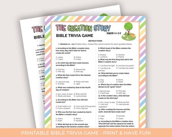 Creation Story Bible Trivia for kids, Printable Trivia Game, Bible Story Activities, Church Activity Sheet, Bible Trivia Game Printable