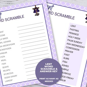Lenten Word Scramble, Printable Christian Game for Kids, Sunday School Classroom Activity, Lent Party Game, Bible Game Activity