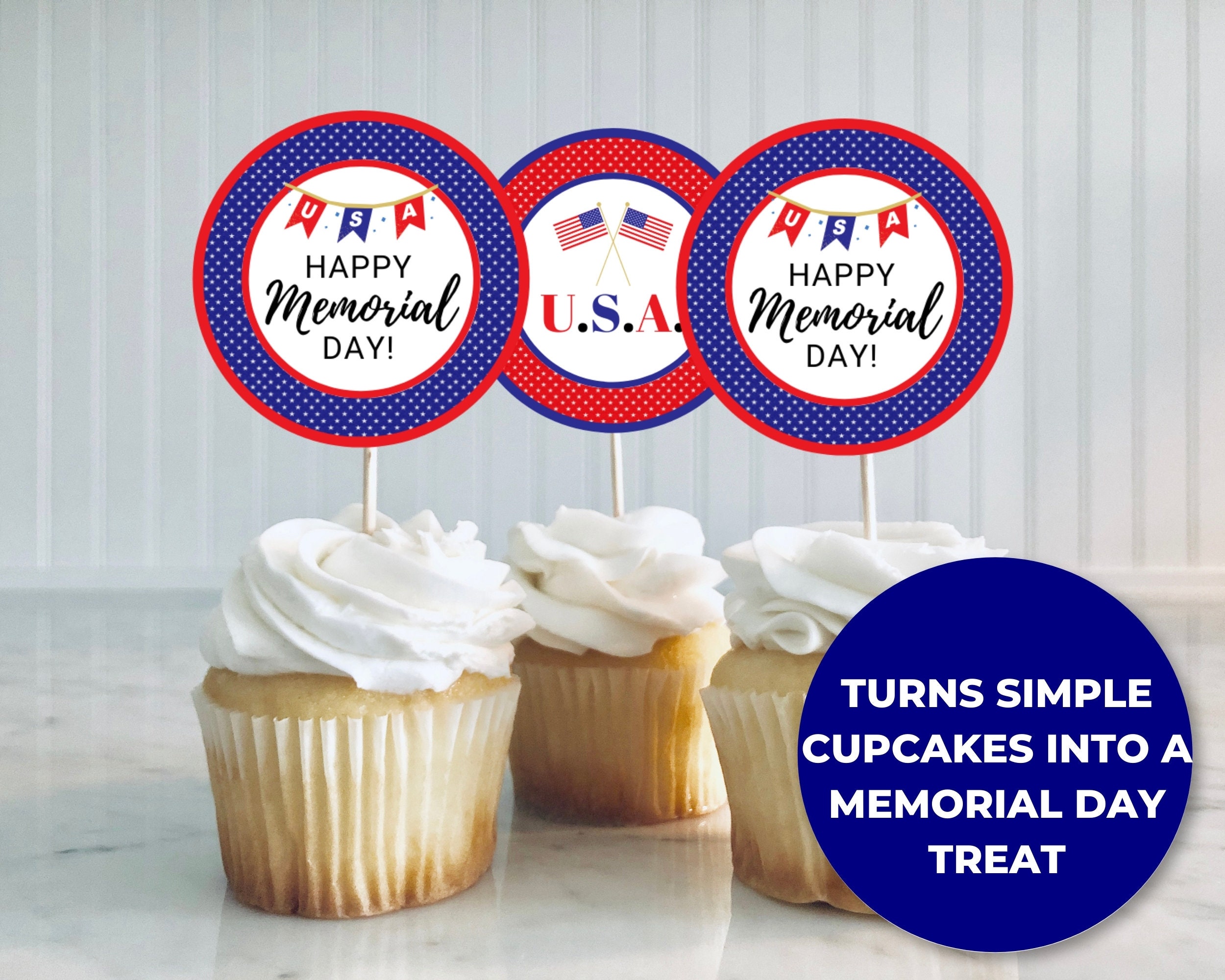 Printable Memorial Day Cupcake Toppers, Memorial Day Decoration, Food ...