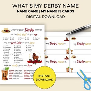 Whats Your Derby Name, Kentucky Derby Games, Horse Racing Game, Derby Day Party Game, Run for the Roses, Party Games, Horse Theme Party