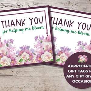 Floral Gift Tag, Teacher Appreciation Tags, Employee Gift, Coworker Gift, Thank You For Helping Me Grow, You Are Appreciated, Thank You Gift