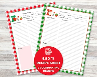 Printable Recipe Page, Recipe Page Template, Recipe Binder Printable 8.5 x 11, Recipe Pages, Christmas Recipe Pages