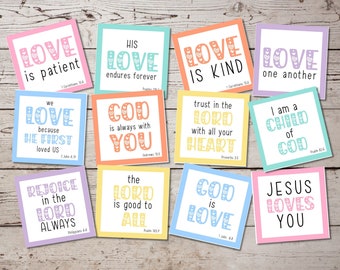 Lunch Box Notes, Printable Christian Lunch Box Notes, Bible Verse Cards, Positive Affirmations for Kids, Love Bible Verse Cards