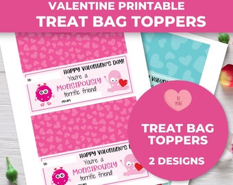 Printable Valentine Monster Treat Bag Toppers