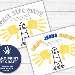 Shine Jesus Shine Art, Handprint Keepsake Art, Christian Homeschool Printable, Christian Art Printable, Sunday School Crafts, VBS Crafts