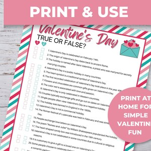 Valentine Trivia Printable Valentine True or False Trivia Game Valentine Trivia Printable Valentine True or False Trivia Game