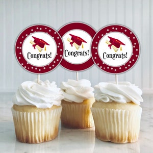 Graduation Cupcake Toppers Printable, Congrats Grad Cupcake Toppers, Graduation Favor Tags, Graduation Party Decor