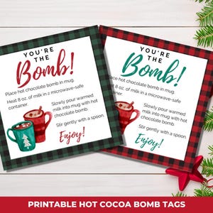 Hot Cocoa Bomb Tag, Hot Chocolate Bomb Directions, You&#39;re the Bomb Printable Tags