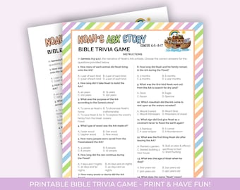 Noah's Ark Bible Trivia for kids, Printable Trivia Game, Bible Story Activities, Church Activity Sheet, Bible Trivia Game Printable