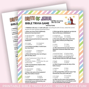 Birth of Jesus Bible Trivia for kids, Printable Trivia Game, Bible Story Activities, Church Activity Sheet, Bible Trivia Game Printable